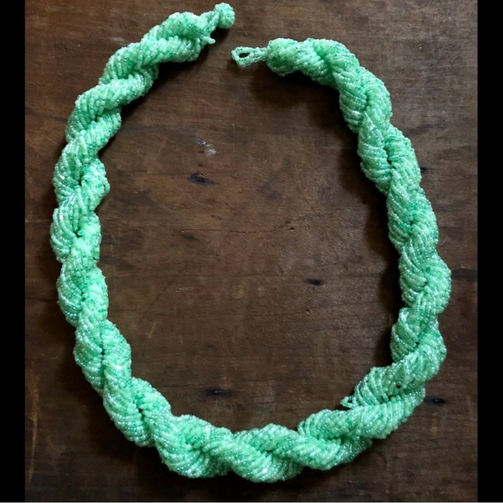 Green Beaded Braided Necklace